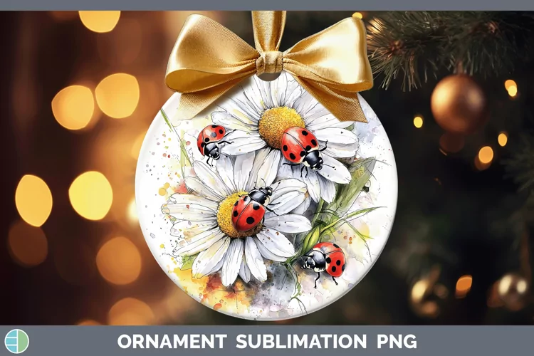 Watercolor Splash Toy Lady Bugs Ornament Sublimation Bauble