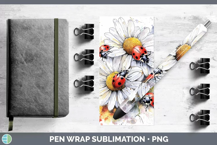 Watercolor Splash Toy Lady Bugs Pen Wrap Sublimation Pen Des