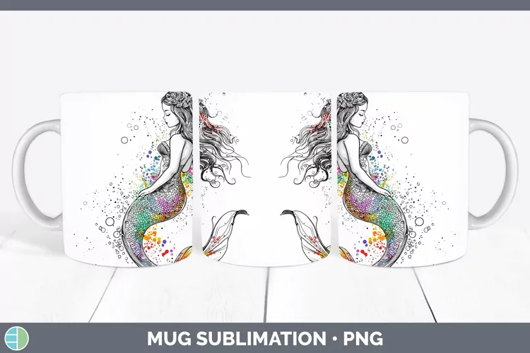 Watercolor Splash Toy Mermaid Mug Wrap Sublimation Coffee Cu
