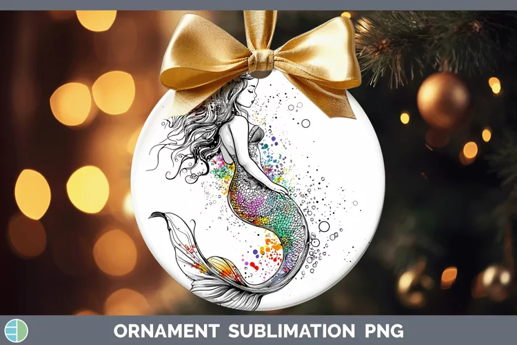 Watercolor Splash Toy Mermaid Ornament Sublimation Bauble De
