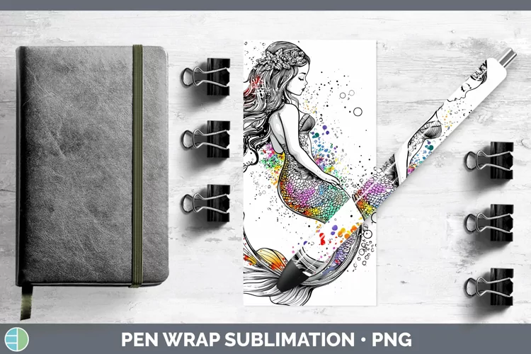 Watercolor Splash Toy Mermaid Pen Wrap Sublimation Pen Desig