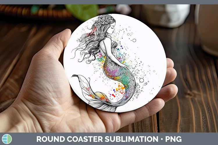 Watercolor Splash Toy Mermaid Round Coaster Sublimation Coas