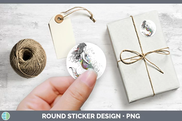 Watercolor Splash Toy Mermaid Stickers | Round Labels Design