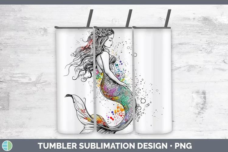 Watercolor Splash Toy Mermaid Tumbler Sublimation 20 oz Skin
