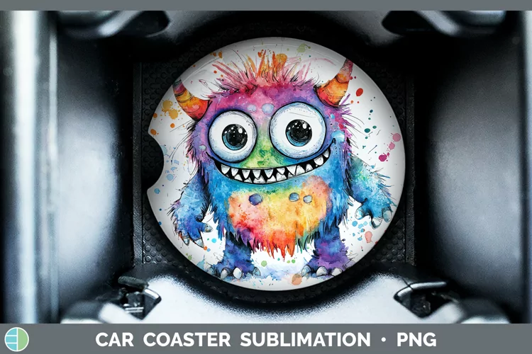 Watercolor Splash Toy Monster Car Coaster Sublimation Desig