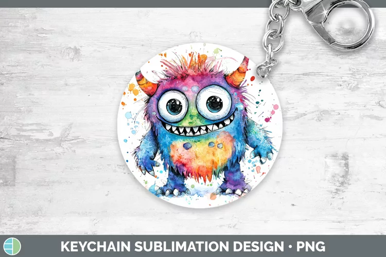 Watercolor Splash Toy Monster Keychain Sublimation Keyring D