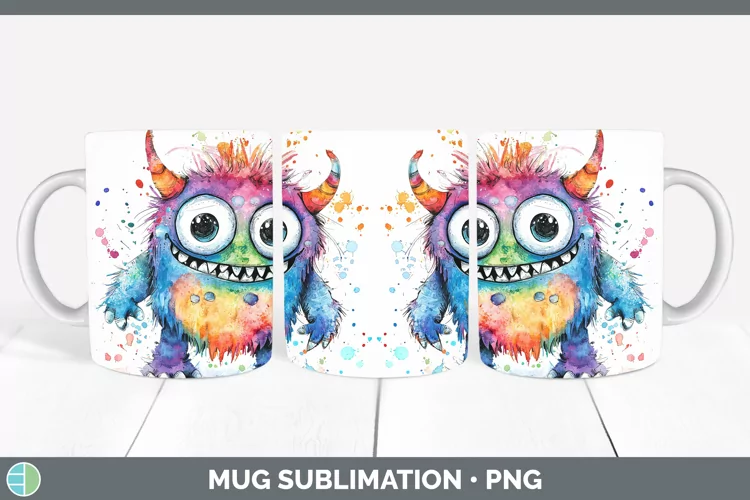 Watercolor Splash Toy Monster Mug Wrap Sublimation Coffee Cu