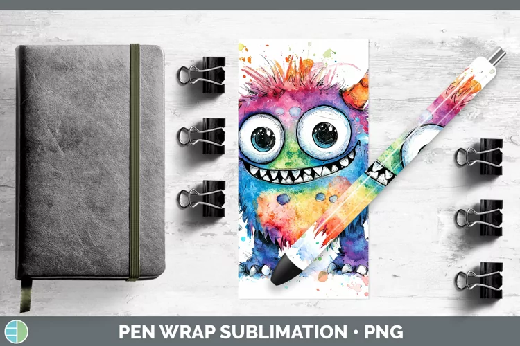 Watercolor Splash Toy Monster Pen Wrap Sublimation Pen Desig
