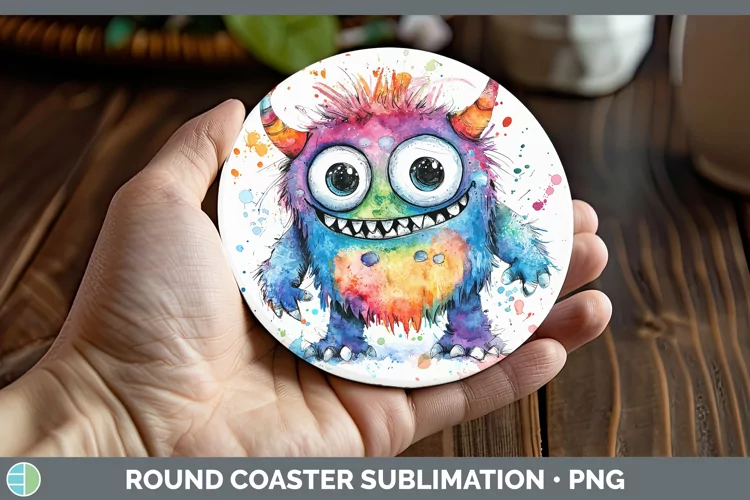 Watercolor Splash Toy Monster Round Coaster Sublimation Coas