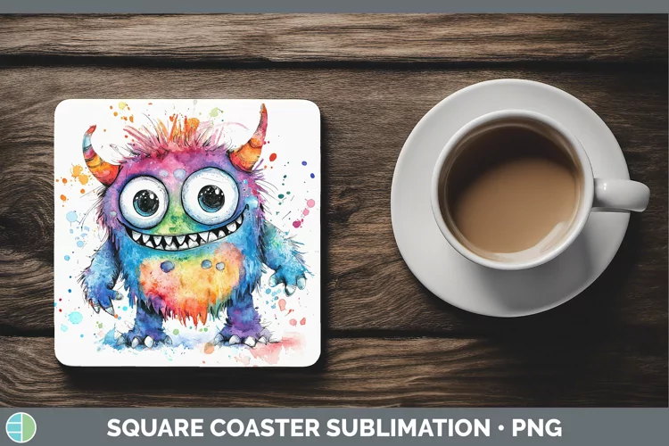 Watercolor Splash Toy Monster Square Coaster Sublimation Coa