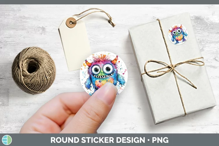 Watercolor Splash Toy Monster Stickers | Round Labels Design