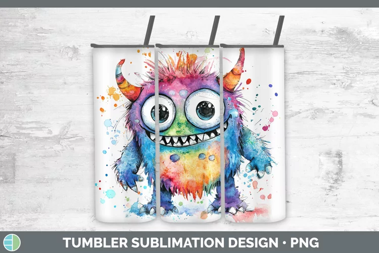 Watercolor Splash Toy Monster Tumbler Sublimation 20 oz Skin