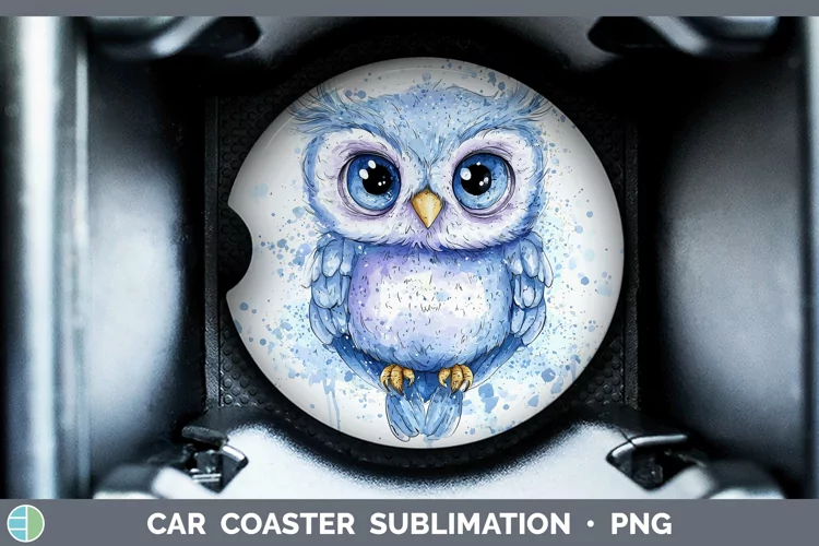 Watercolor Splash Toy Owl Car Coaster Sublimation Designs
