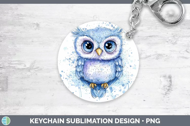 Watercolor Splash Toy Owl Keychain Sublimation Keyring Desig
