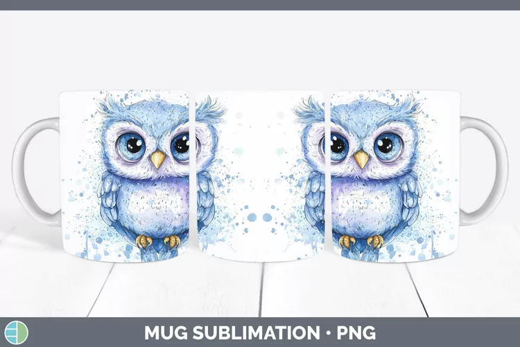 Watercolor Splash Toy Owl Mug Wrap Sublimation Coffee Cup De