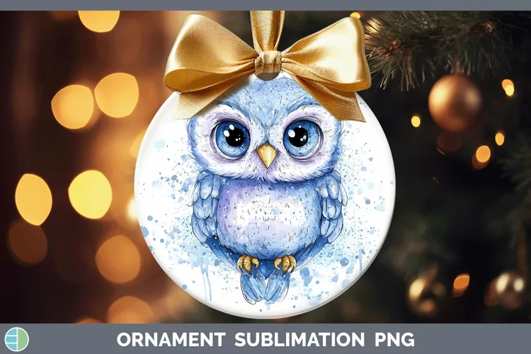 Watercolor Splash Toy Owl Ornament Sublimation Bauble Design