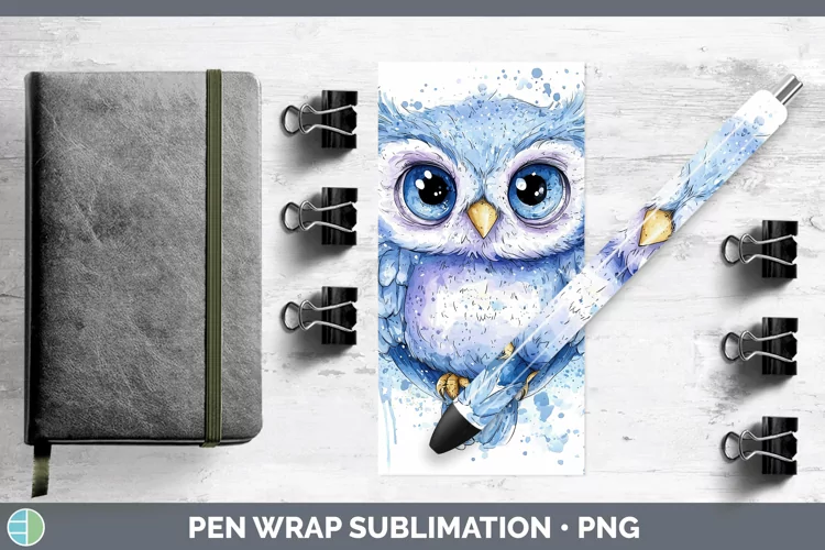 Watercolor Splash Toy Owl Pen Wrap Sublimation Pen Designs