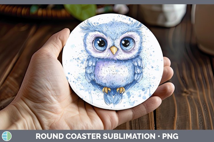Watercolor Splash Toy Owl Round Coaster Sublimation Coaster