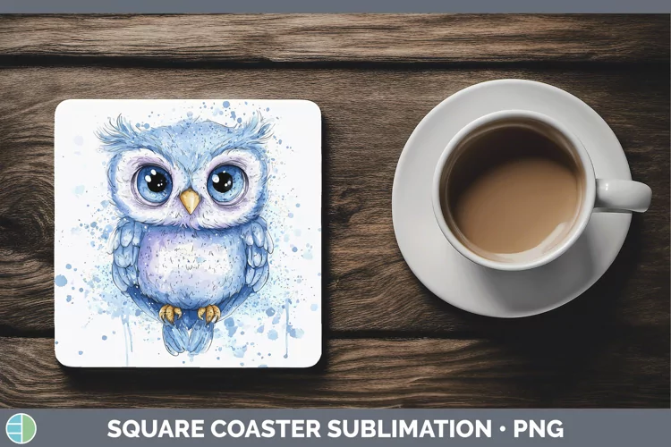 Watercolor Splash Toy Owl Square Coaster Sublimation Coaster