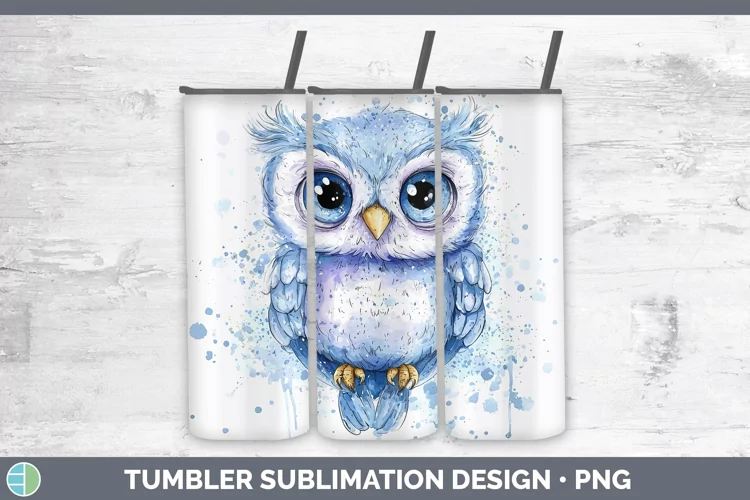 Watercolor Splash Toy Owl Tumbler Sublimation 20 oz Skinny T