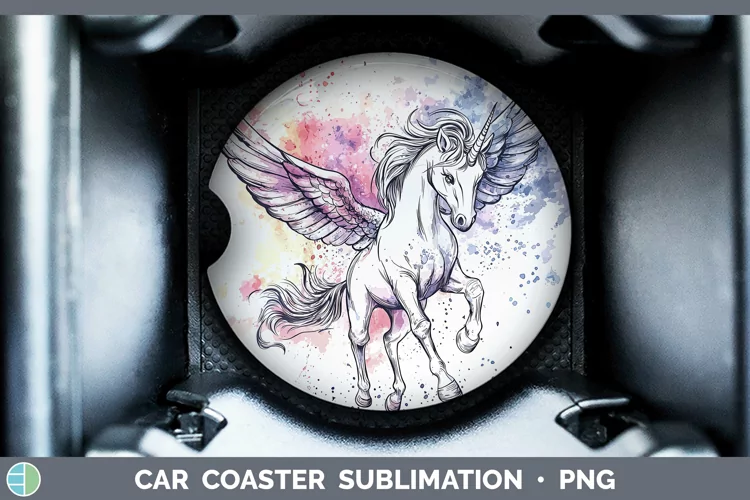 Watercolor Splash Toy Pegasus Car Coaster Sublimation Desig