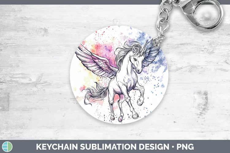Watercolor Splash Toy Pegasus Keychain Sublimation Keyring D