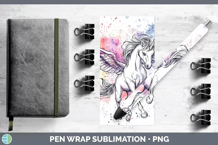 Watercolor Splash Toy Pegasus Pen Wrap Sublimation Pen Desig
