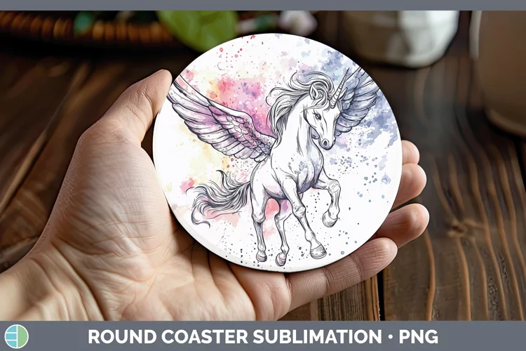 Watercolor Splash Toy Pegasus Round Coaster Sublimation Coas