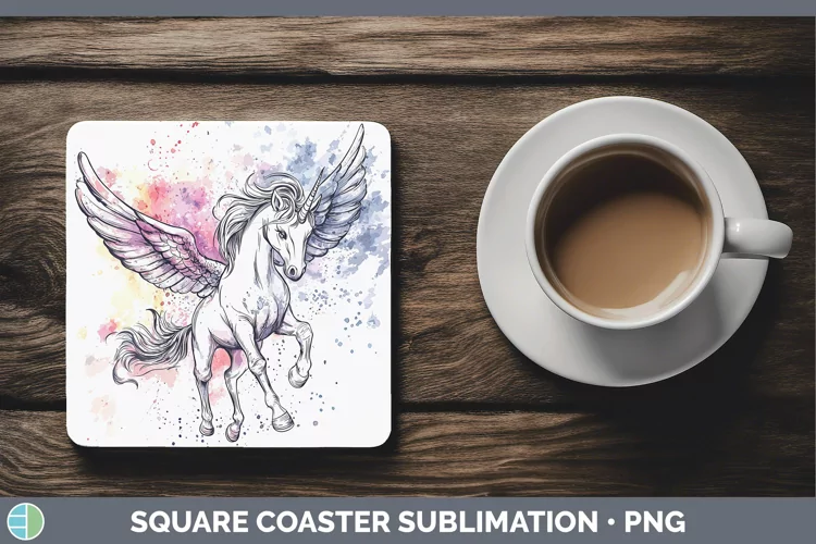 Watercolor Splash Toy Pegasus Square Coaster Sublimation Coa