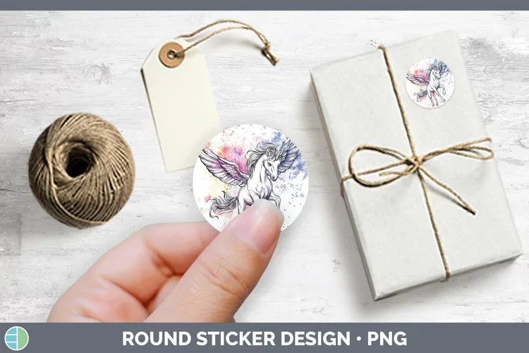 Watercolor Splash Toy Pegasus Stickers | Round Labels Design