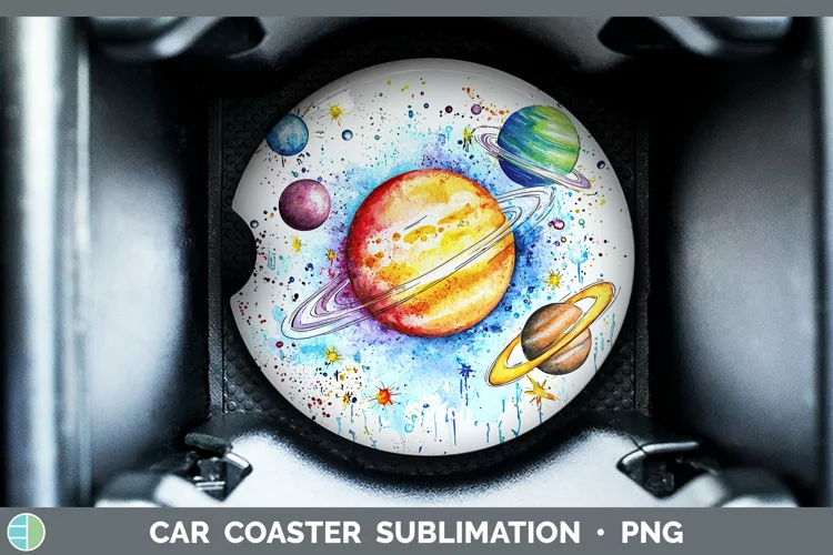 Watercolor Splash Toy Planets Car Coaster Sublimation Desig