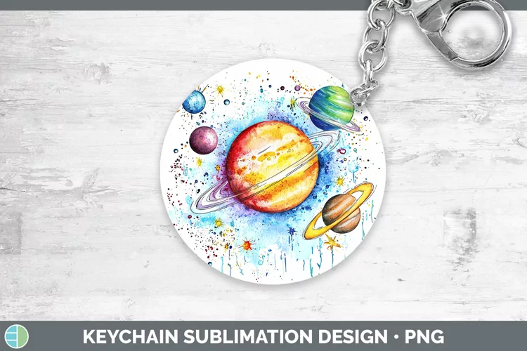Watercolor Splash Toy Planets Keychain Sublimation Keyring D
