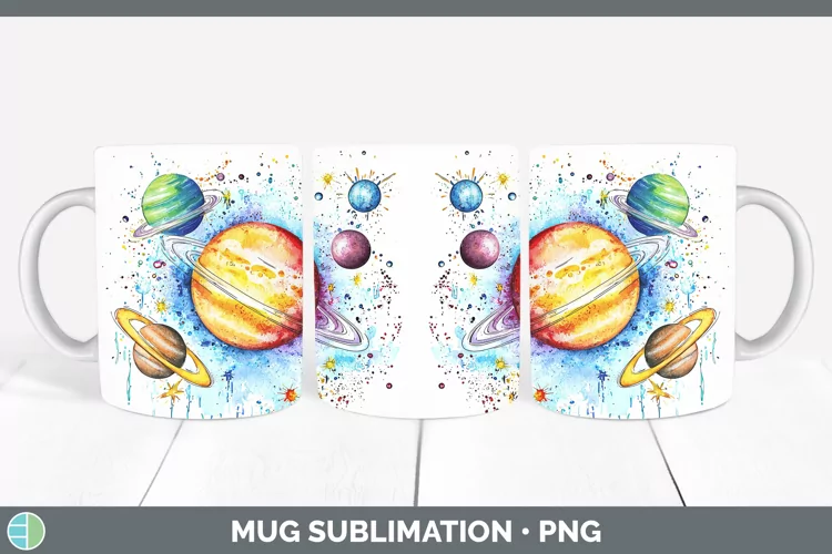 Watercolor Splash Toy Planets Mug Wrap Sublimation Coffee Cu