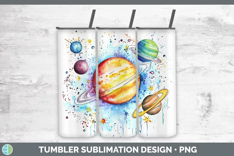 Watercolor Splash Toy Planets Tumbler Sublimation 20 oz Skin