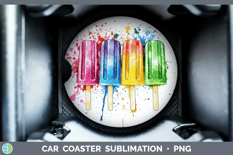 Watercolor Splash Toy Popsicle Car Coaster Sublimation Desi
