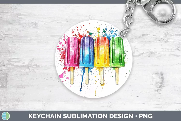 Watercolor Splash Toy Popsicle Keychain Sublimation Keyring