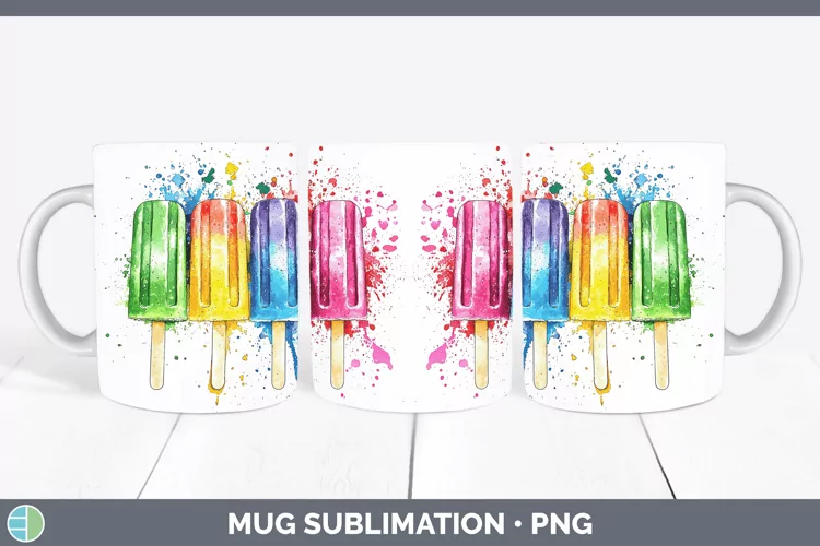 Watercolor Splash Toy Popsicle Mug Wrap Sublimation Coffee C