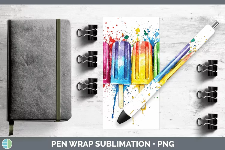 Watercolor Splash Toy Popsicle Pen Wrap Sublimation Pen Desi
