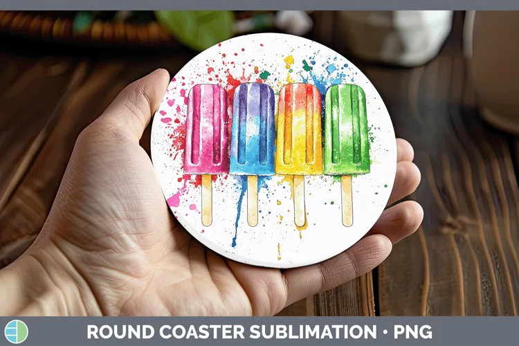 Watercolor Splash Toy Popsicle Round Coaster Sublimation Coa