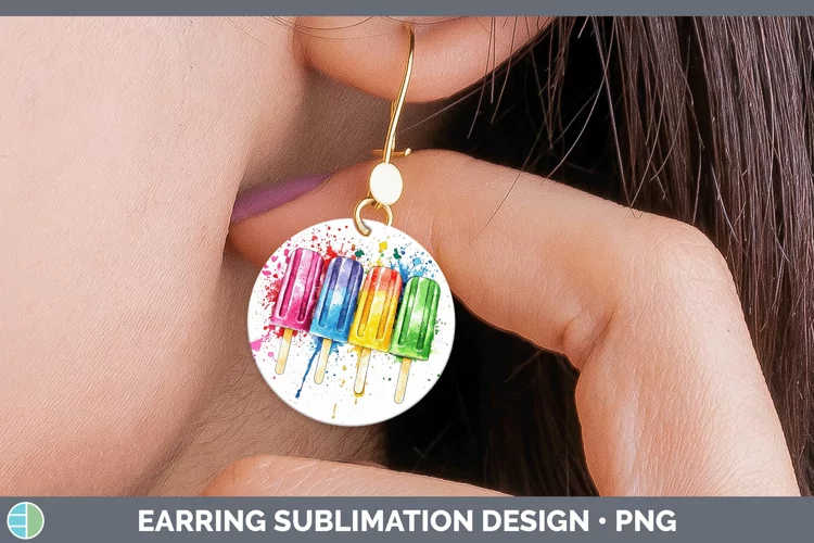 Watercolor Splash Toy Popsicle Round Earrings Sublimation Ea
