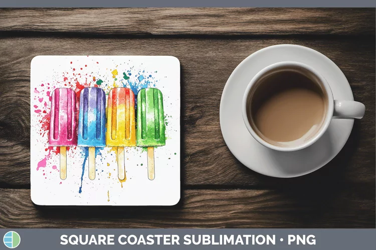 Watercolor Splash Toy Popsicle Square Coaster Sublimation Co