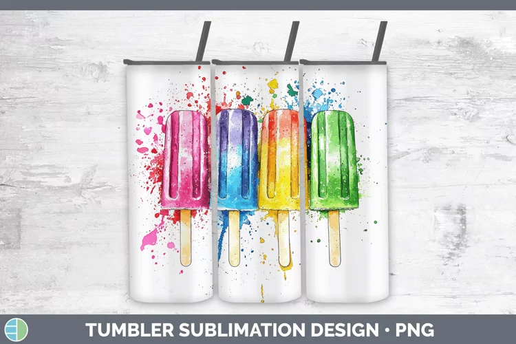 Watercolor Splash Toy Popsicle Tumbler Sublimation 20 oz Ski