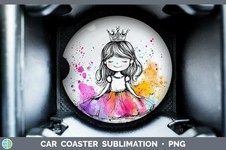 Watercolor Splash Toy Princess Car Coaster Sublimation Desi
