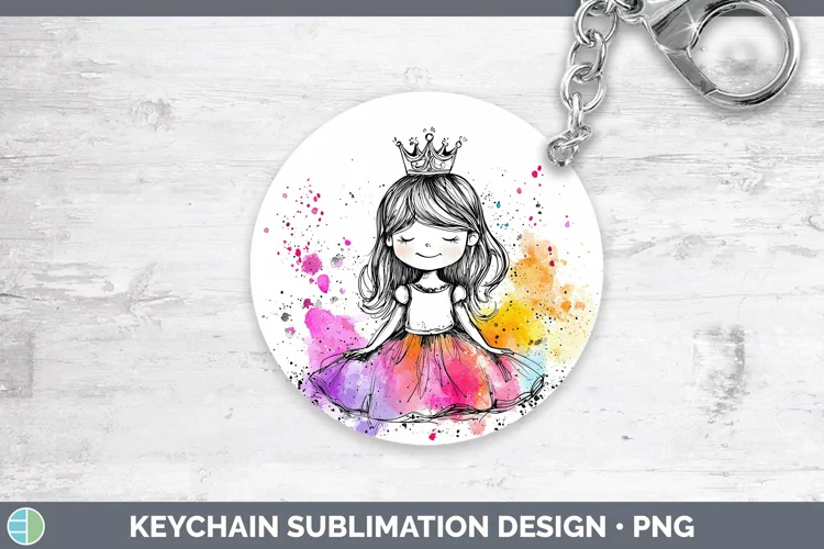 Watercolor Splash Toy Princess Keychain Sublimation Keyring