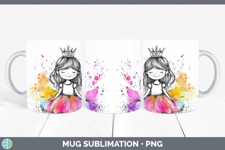 Watercolor Splash Toy Princess Mug Wrap Sublimation Coffee C