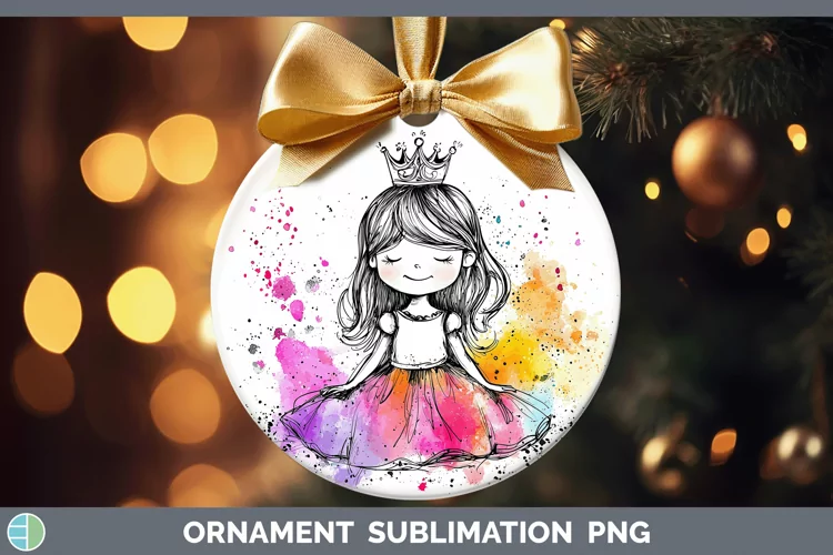 Watercolor Splash Toy Princess Ornament Sublimation Bauble D