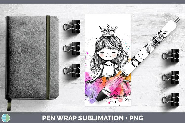 Watercolor Splash Toy Princess Pen Wrap Sublimation Pen Desi