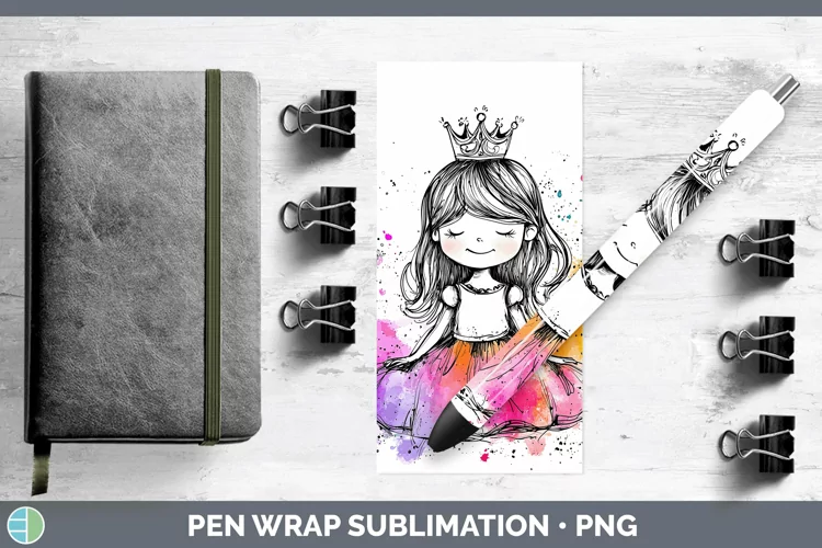 Watercolor Splash Toy Princess Pen Wrap Sublimation Pen Desi