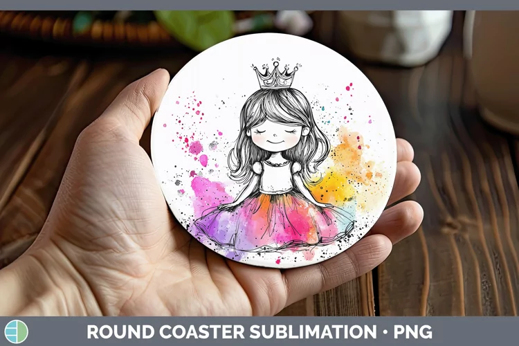 Watercolor Splash Toy Princess Round Coaster Sublimation Coa