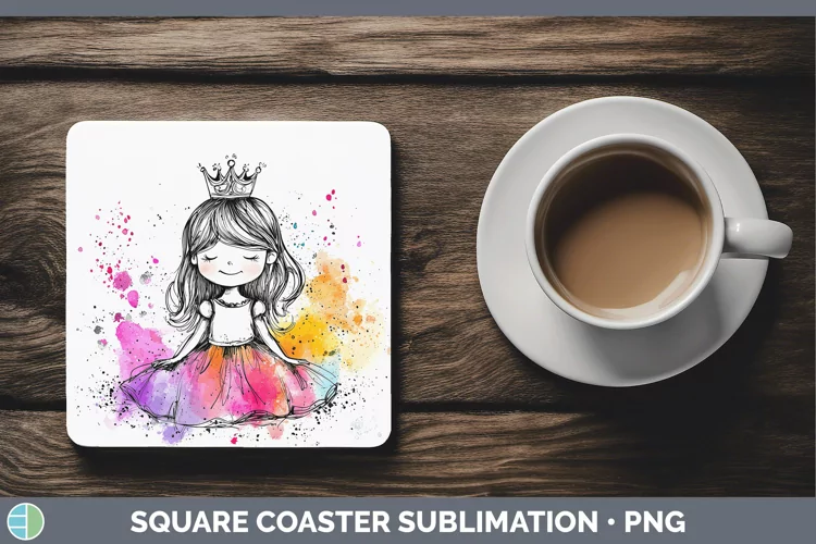 Watercolor Splash Toy Princess Square Coaster Sublimation Co